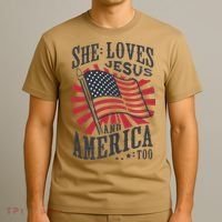 She Loves Jesus And America Too Flag Christian T-Shirt thumb 3