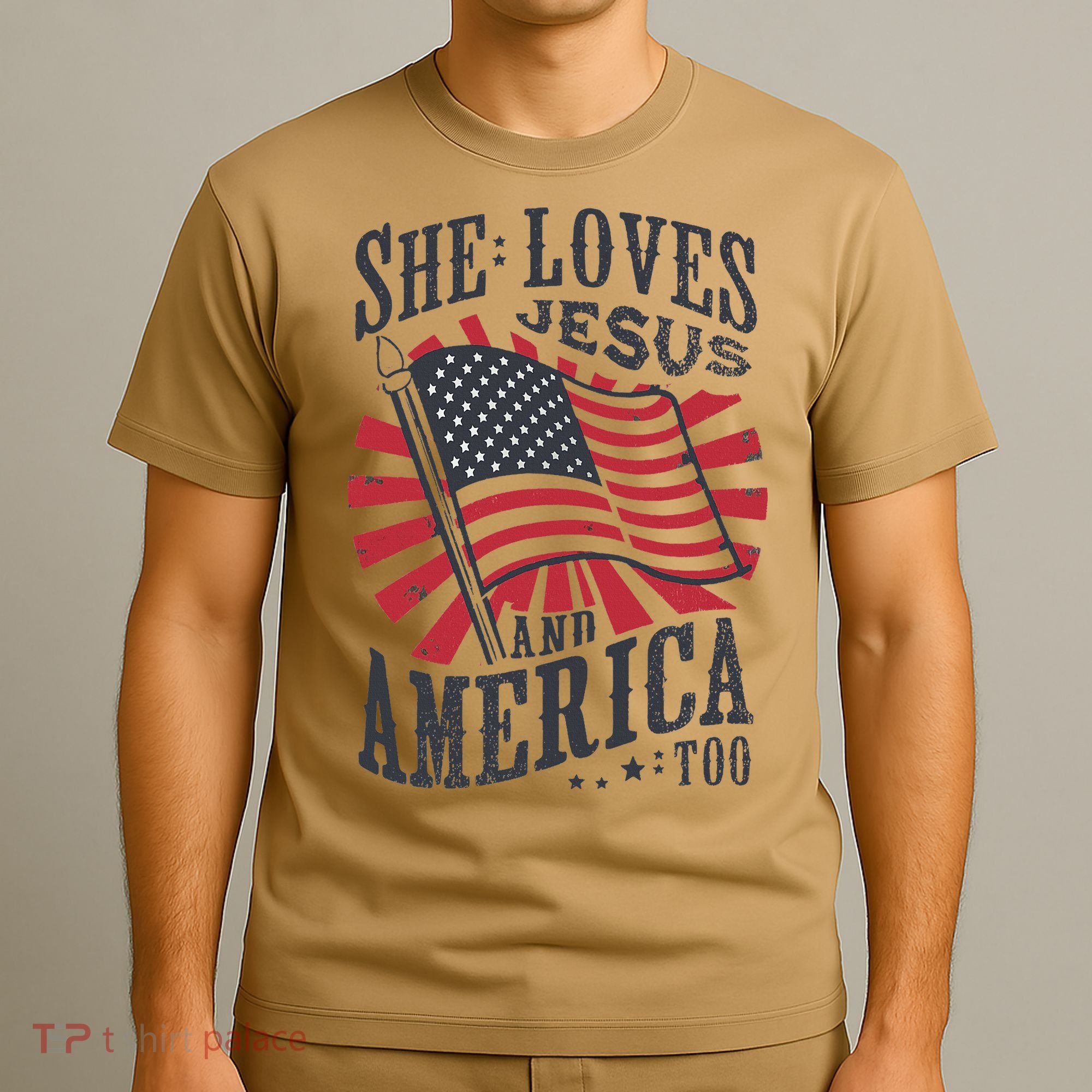 She Loves Jesus And America Too Flag Christian T-Shirt