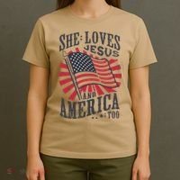 She Loves Jesus And America Too Flag Christian T-Shirt thumb 4