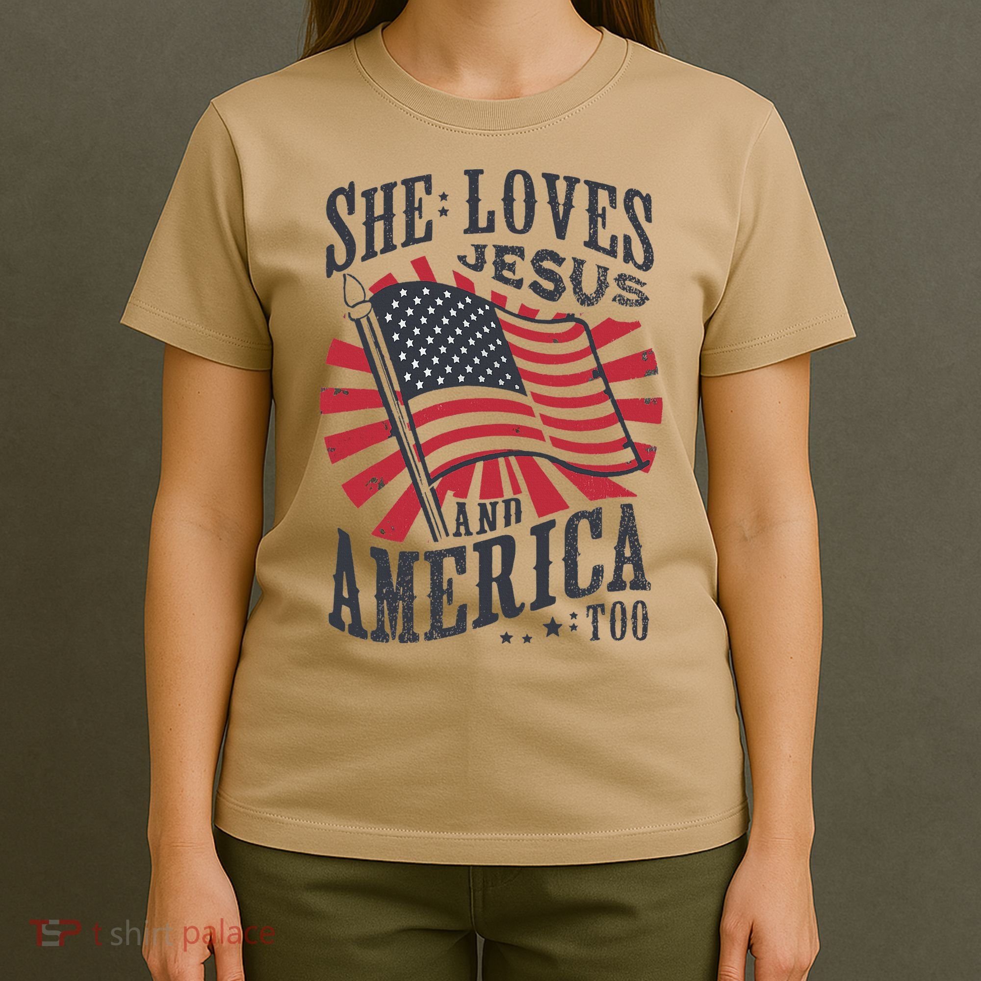 She Loves Jesus And America Too Flag Christian T-Shirt