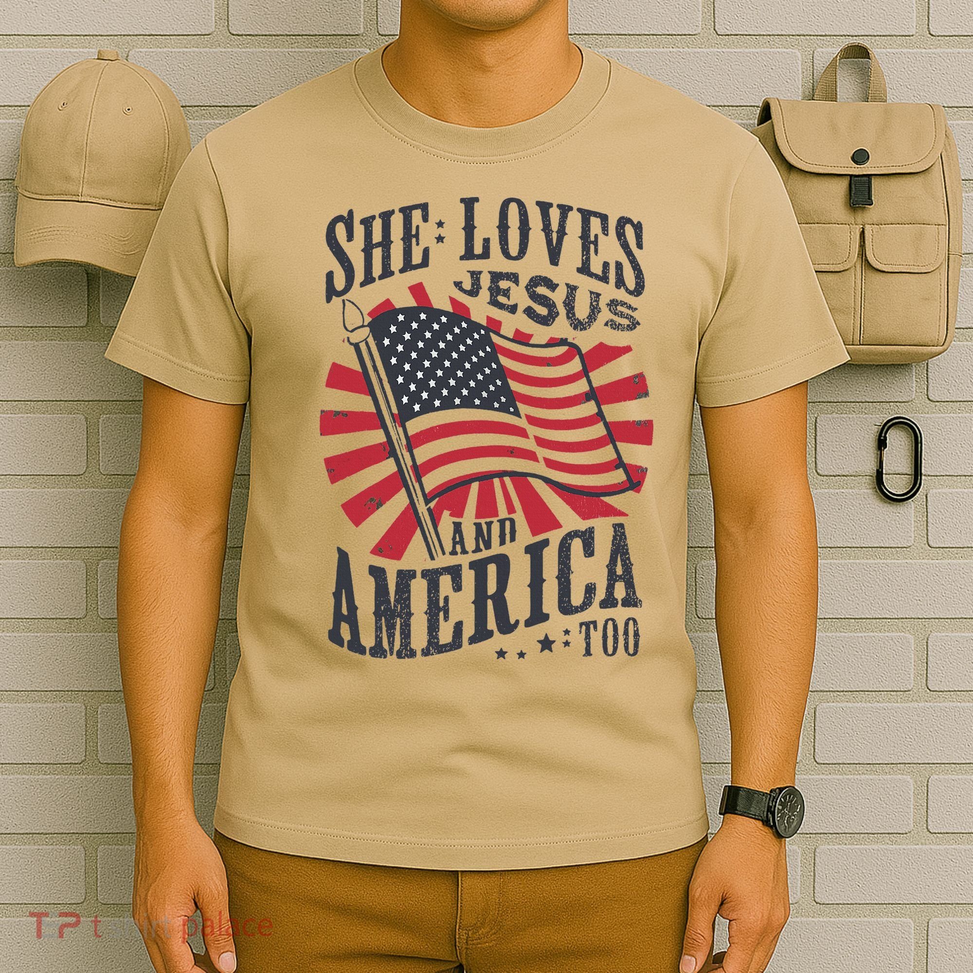 She Loves Jesus And America Too Flag Christian T-Shirt