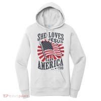 She Loves Jesus And America Too Flag Christian Women's Hoodie thumb 0