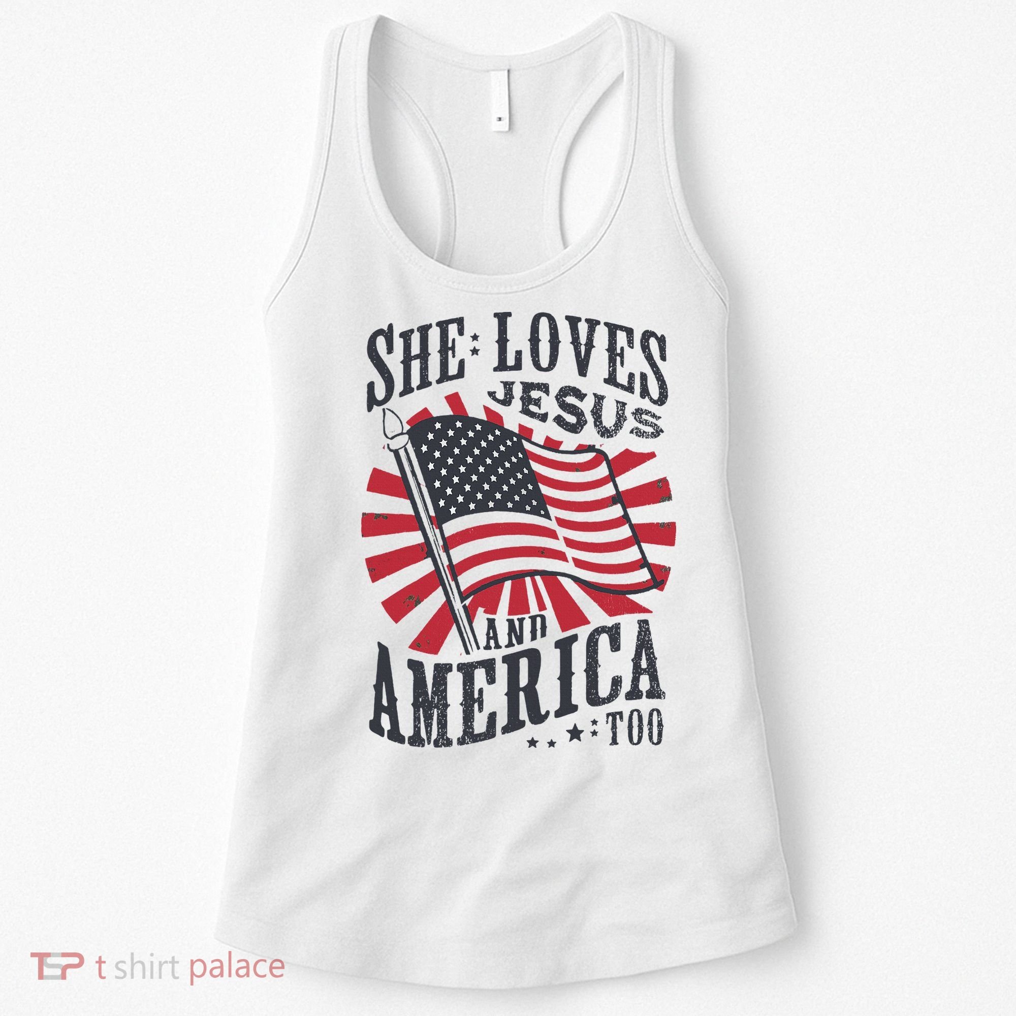 She Loves Jesus And America Too Flag Christian Women's Tank Top