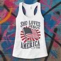 She Loves Jesus And America Too Flag Christian Women's Tank Top thumb 3