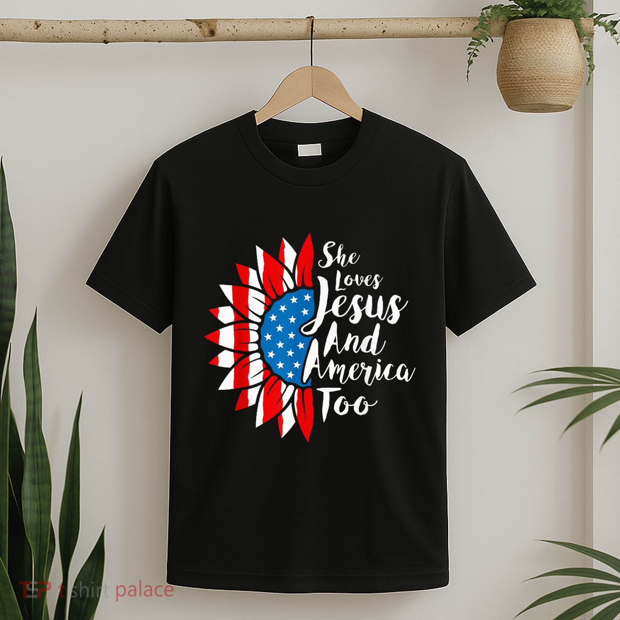 She Loves Jesus And America Too 4th Of July Sunflower T-Shirt