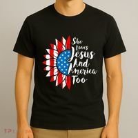 She Loves Jesus And America Too 4th Of July Sunflower T-Shirt thumb 3