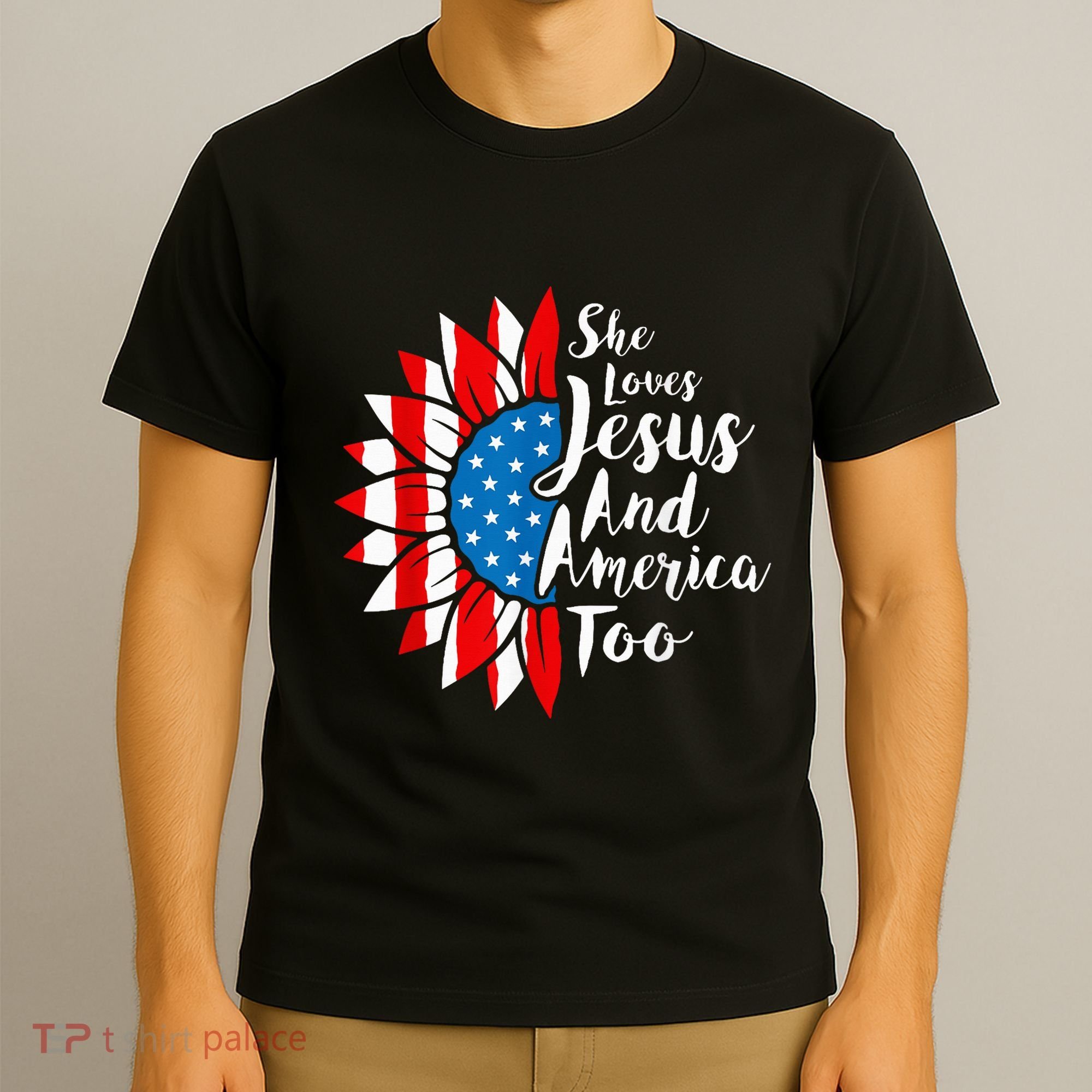 She Loves Jesus And America Too 4th Of July Sunflower T-Shirt