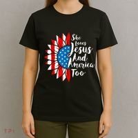 She Loves Jesus And America Too 4th Of July Sunflower T-Shirt thumb 4