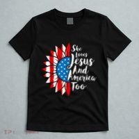She Loves Jesus And America Too 4th Of July Sunflower T-Shirt thumb 5