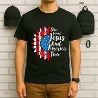 She Loves Jesus And America Too 4th Of July Sunflower T-Shirt thumb 6