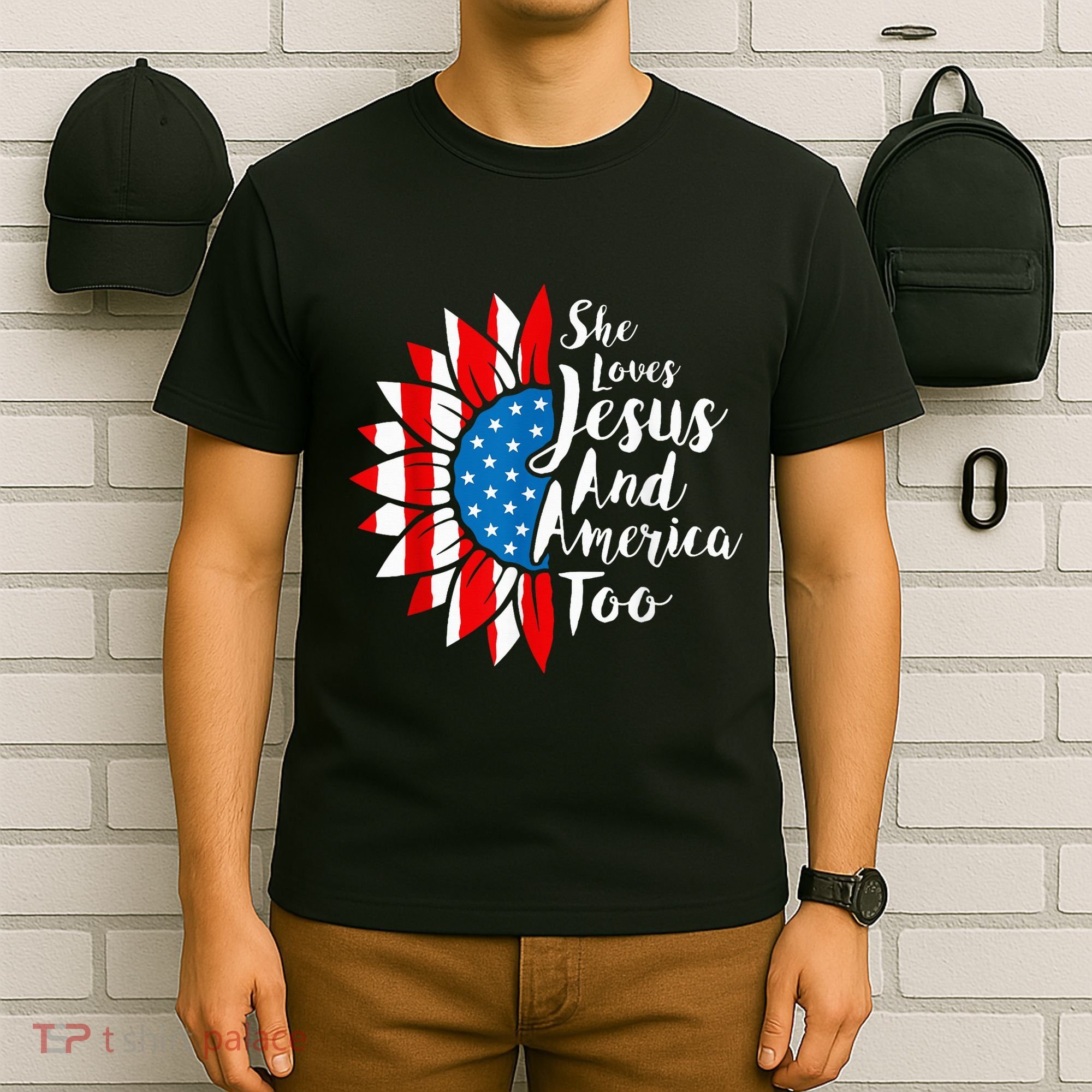 She Loves Jesus And America Too 4th Of July Sunflower T-Shirt