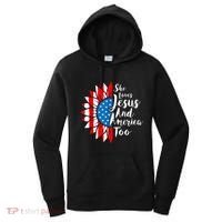 She Loves Jesus And America Too 4th Of July Sunflower Women's Hoodie thumb 0