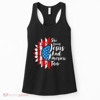 She Loves Jesus And America Too 4th Of July Sunflower Women's Tank Top thumb 0