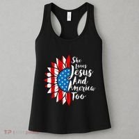 She Loves Jesus And America Too 4th Of July Sunflower Women's Tank Top thumb 3