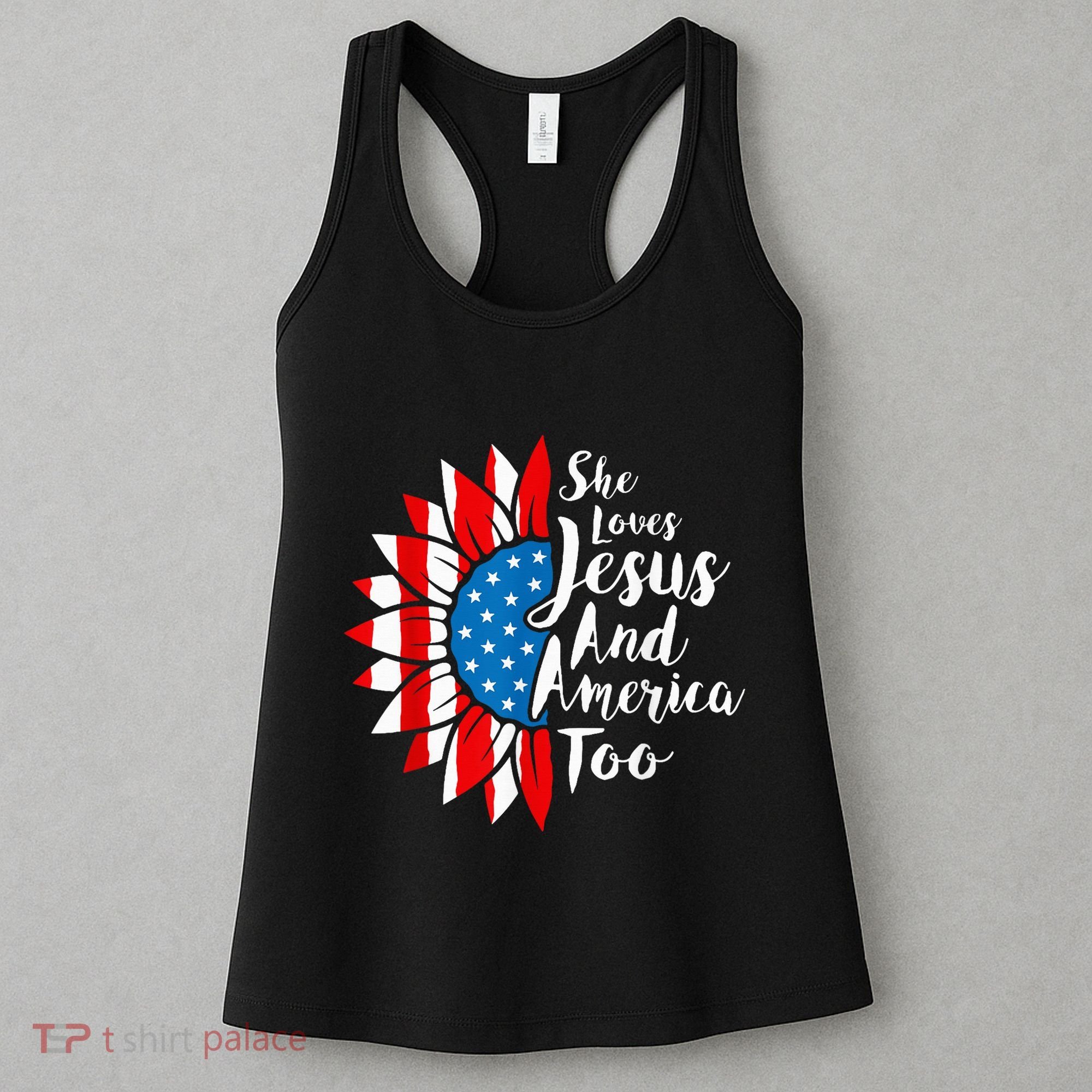 She Loves Jesus And America Too 4th Of July Sunflower Women's Tank Top