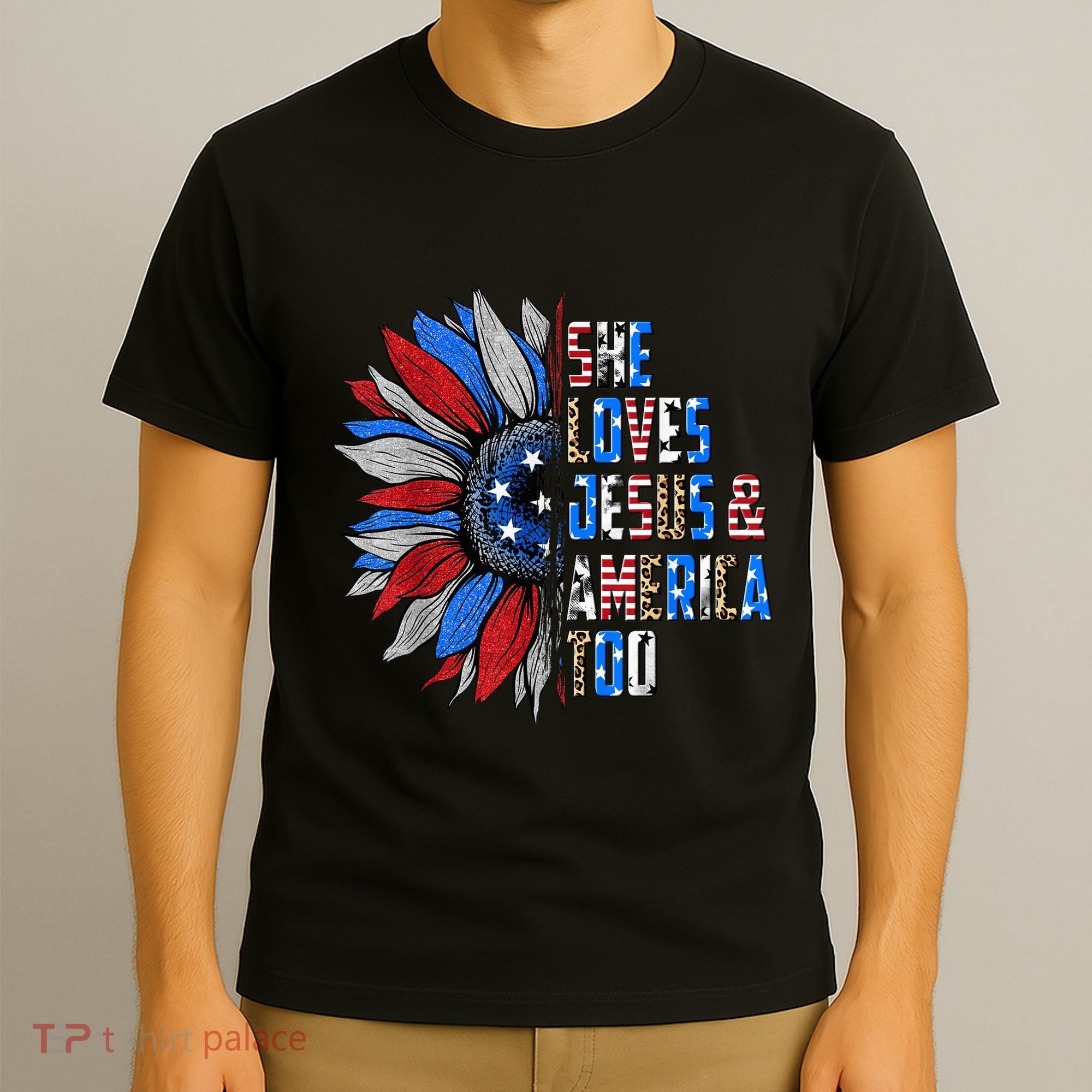 She Loves Jesus And America Too Wo US Sunflower T-Shirt