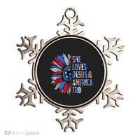 She Loves Jesus And America Too Wo US Sunflower Ornament thumb 0