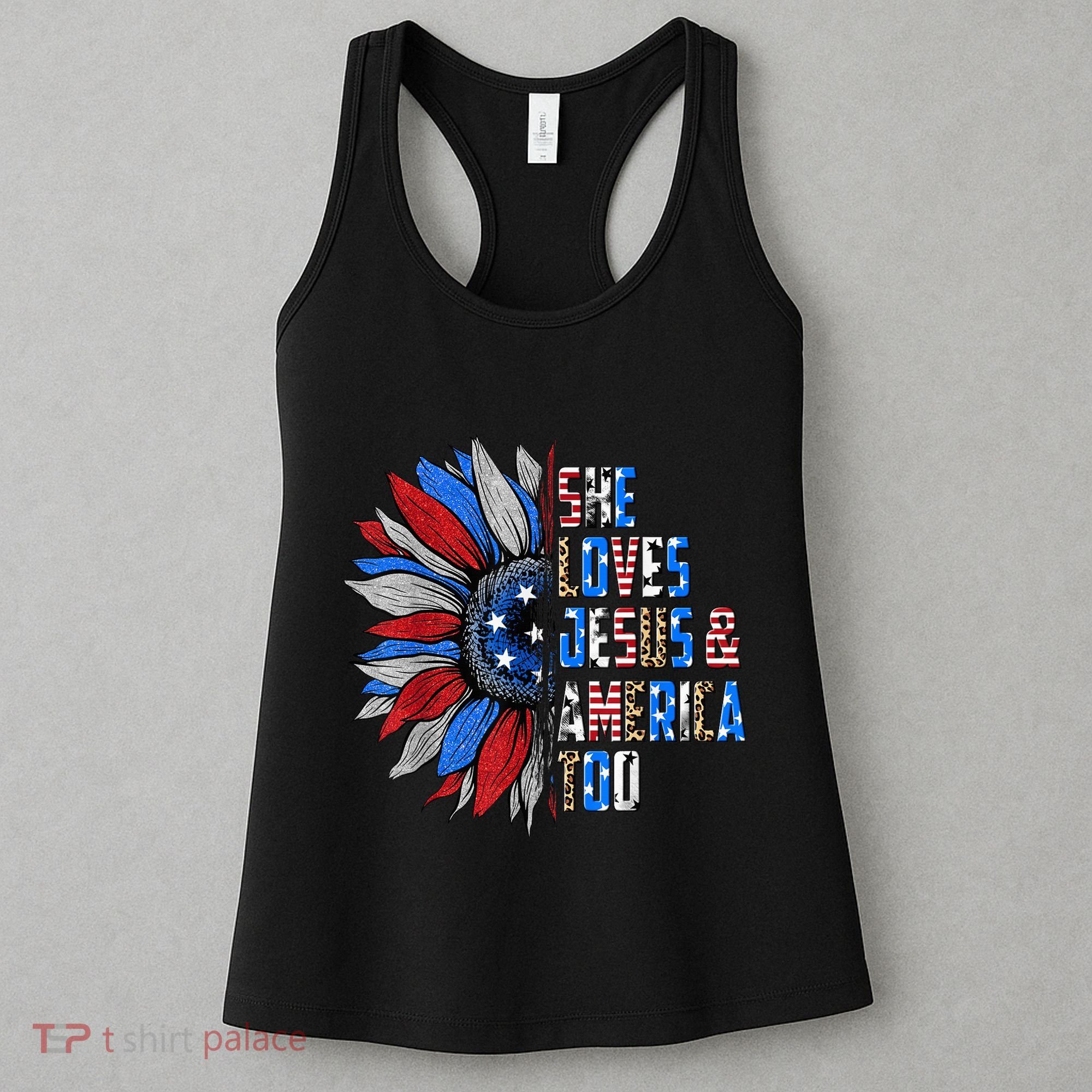 She Loves Jesus And America Too Wo US Sunflower Women's Tank Top