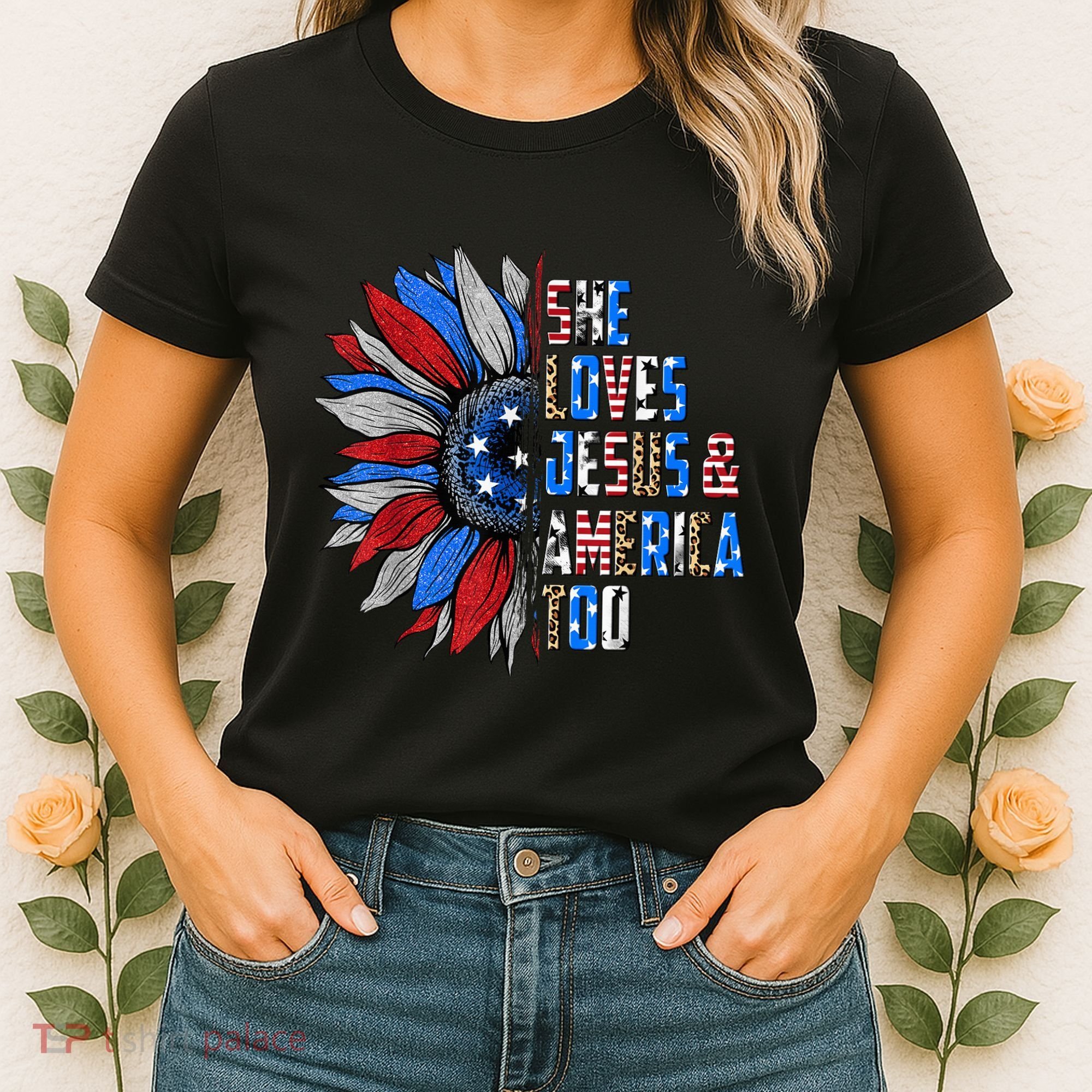 She Loves Jesus And America Too Wo US Sunflower Women's T-Shirt