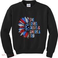 She Loves Jesus And America Too Wo US Sunflower Kids Sweatshirt thumb 0