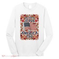 She Loves Jesus And America Too Floral Retro Long Sleeve Shirt thumb 0