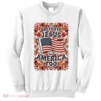She Loves Jesus And America Too Floral Retro Sweatshirt thumb 0