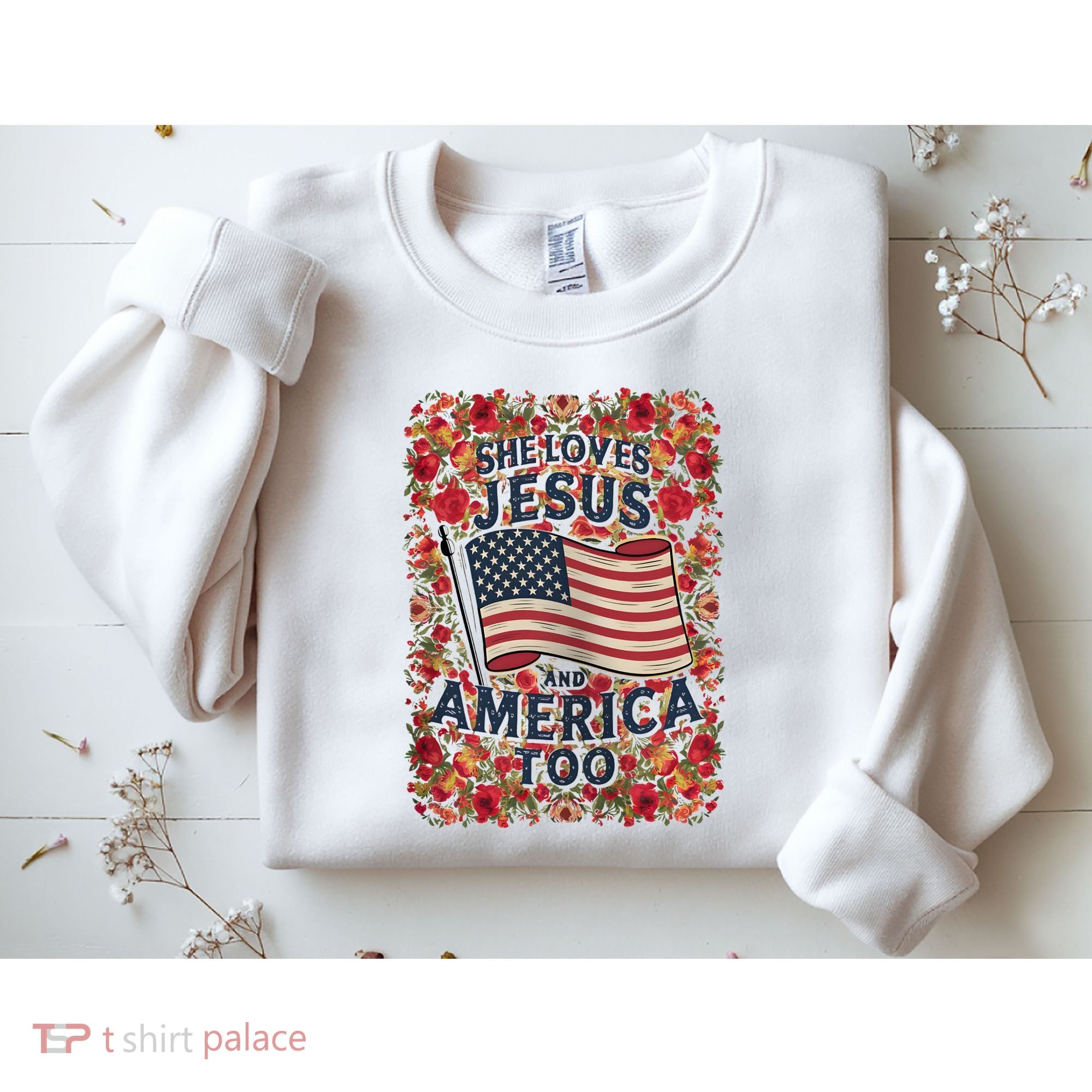 She Loves Jesus And America Too Floral Retro Sweatshirt