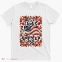 She Loves Jesus And America Too Floral Retro T-Shirt thumb 0