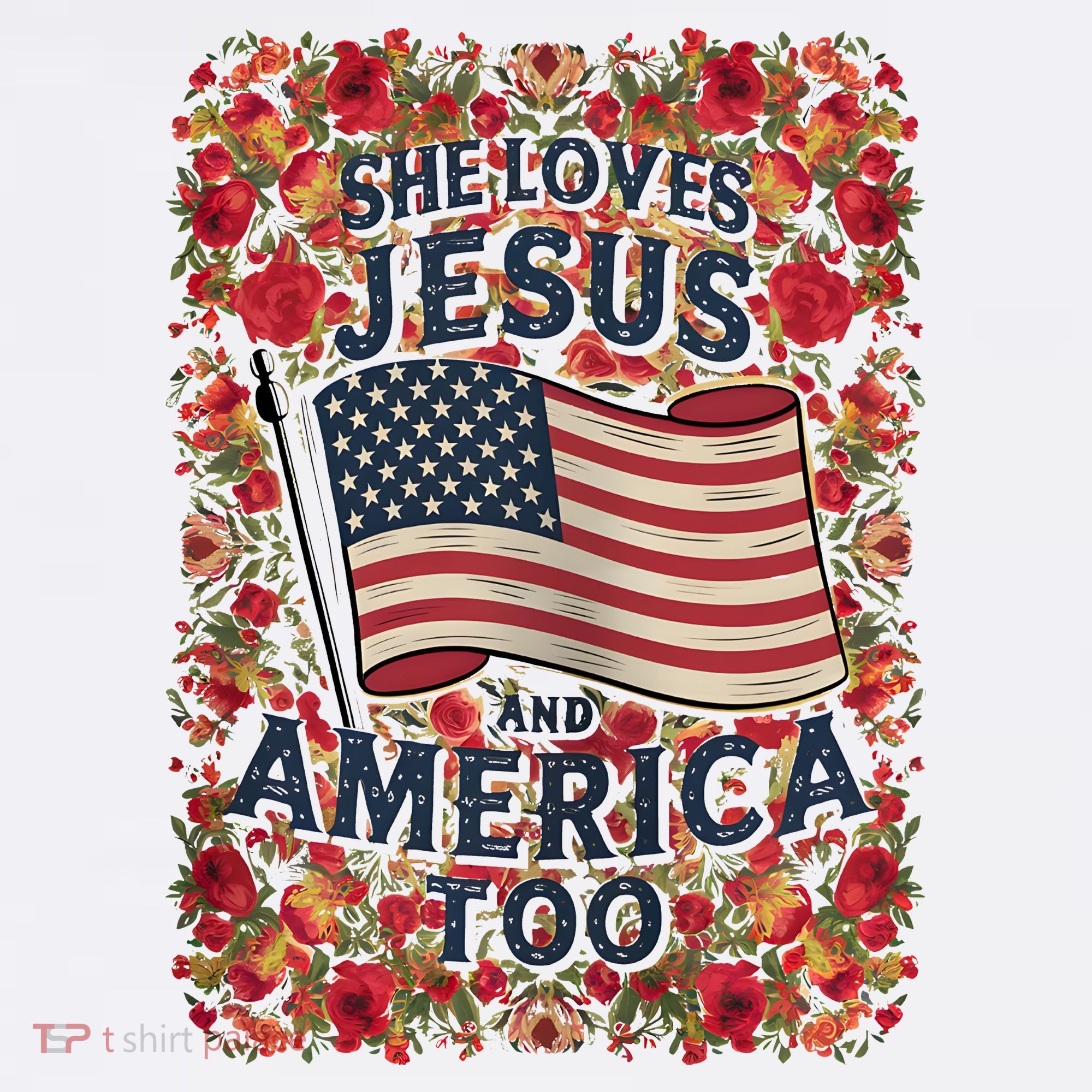 She Loves Jesus And America Too Floral Retro T-Shirt