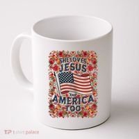 She Loves Jesus And America Too Floral Retro Coffee Mug thumb 0