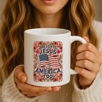 She Loves Jesus And America Too Floral Retro Coffee Mug thumb 3