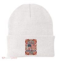She Loves Jesus And America Too Floral Retro Beanie thumb 0