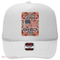 She Loves Jesus And America Too Floral Retro Hat thumb 0