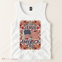 She Loves Jesus And America Too Floral Retro Tank Top thumb 2
