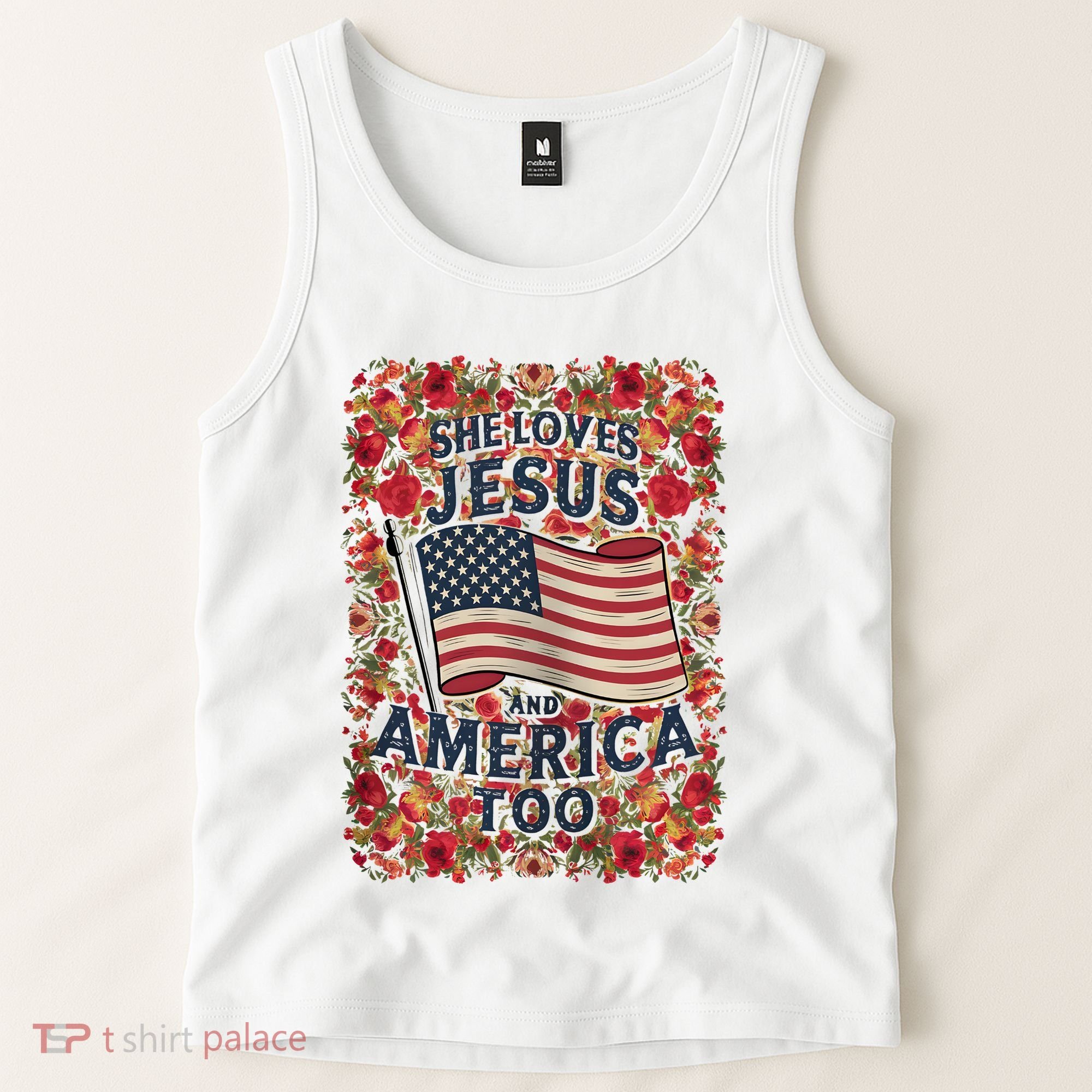 She Loves Jesus And America Too Floral Retro Tank Top