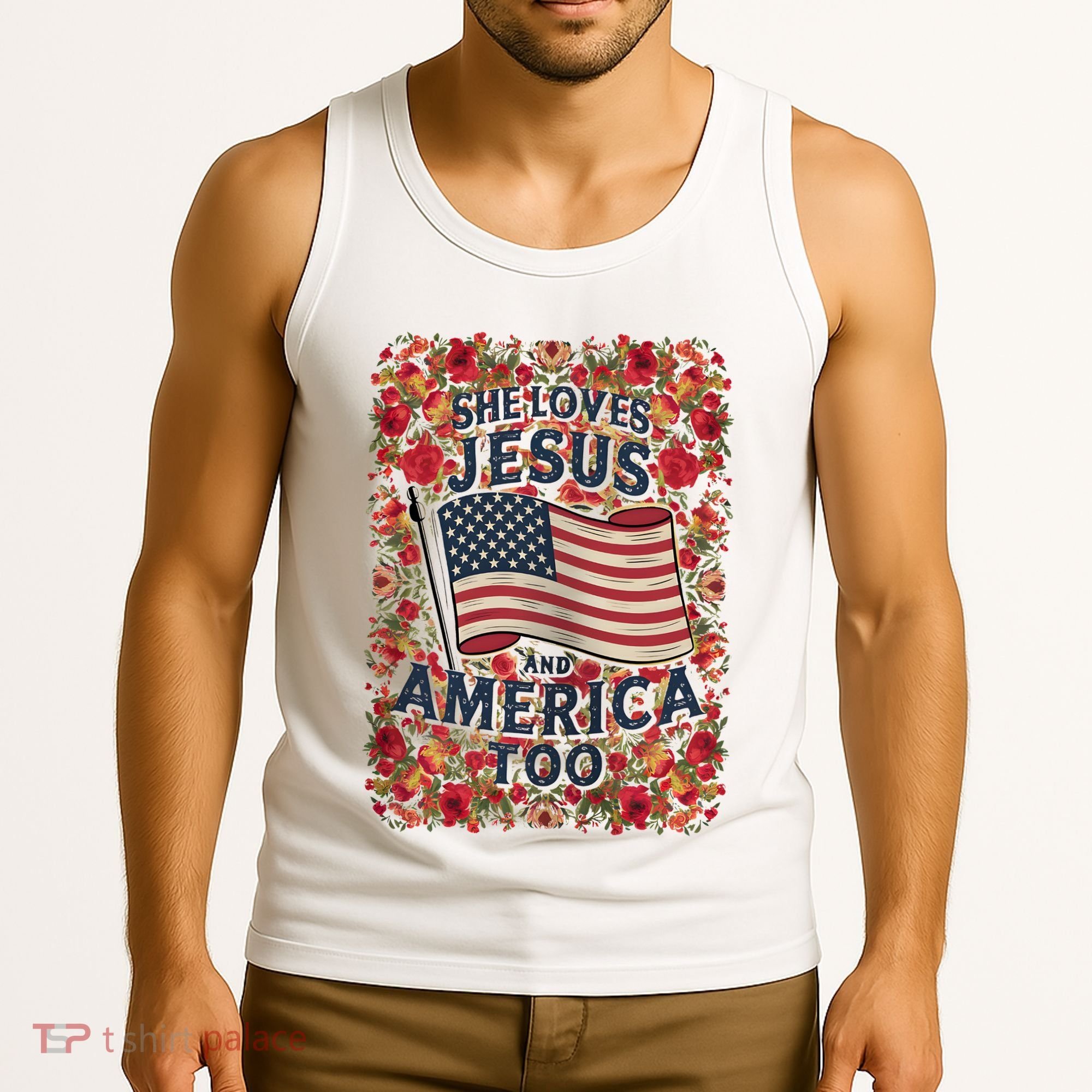 She Loves Jesus And America Too Floral Retro Tank Top