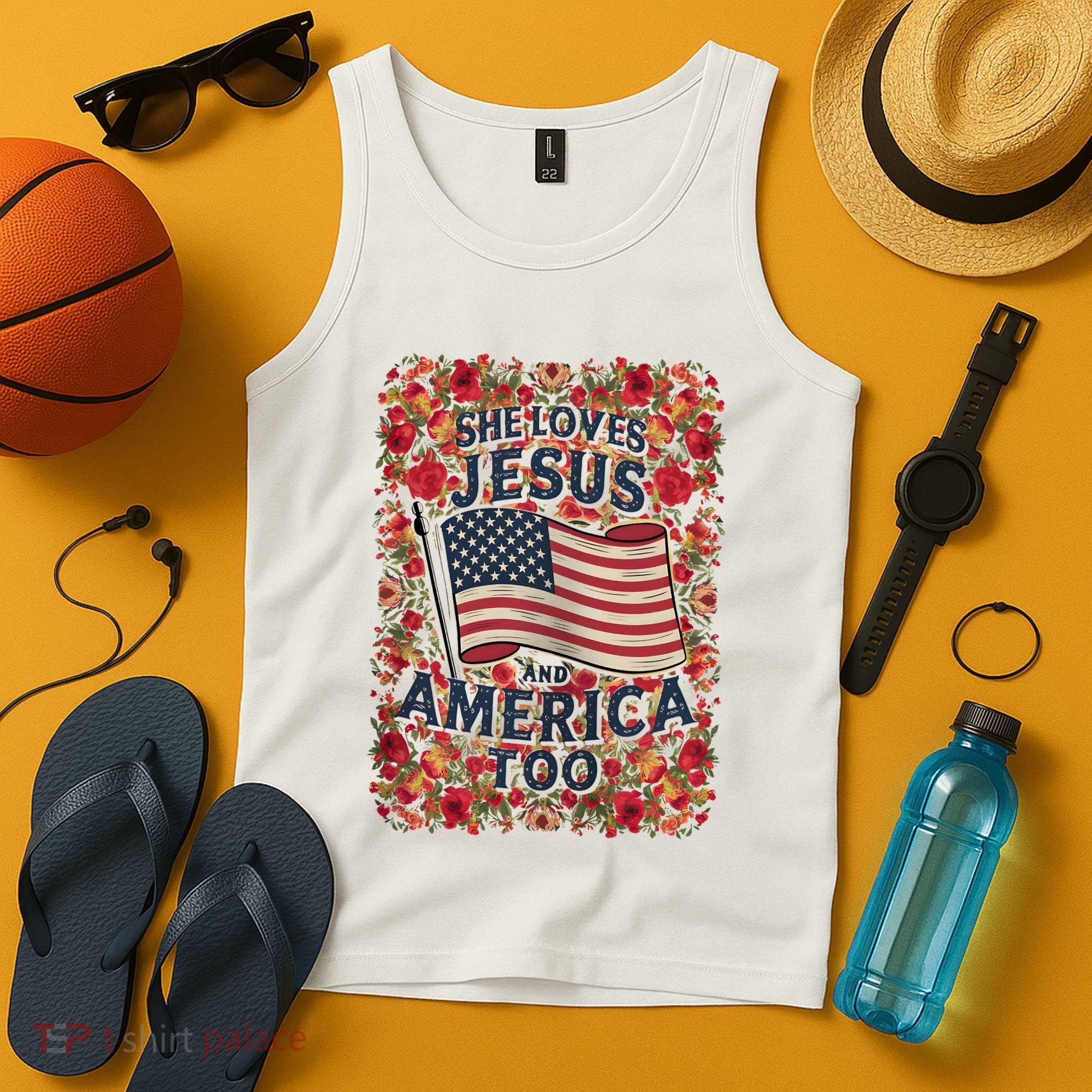 She Loves Jesus And America Too Floral Retro Tank Top