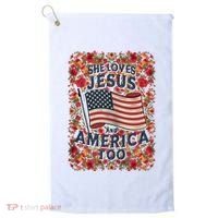 She Loves Jesus And America Too Floral Retro Golf Towel thumb 0