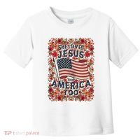 She Loves Jesus And America Too Floral Retro Toddler T-Shirt thumb 0