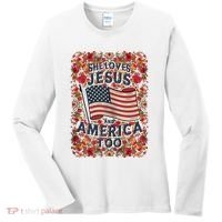 She Loves Jesus And America Too Floral Retro Women's Long Sleeve Shirt thumb 0