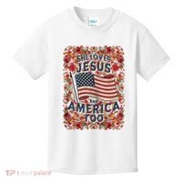 She Loves Jesus And America Too Floral Retro Kids T-Shirt thumb 0
