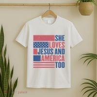 She Loves Jesus And America Too Happy 4th Of July T-Shirt thumb 2