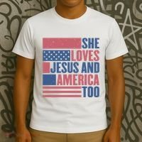 She Loves Jesus And America Too Happy 4th Of July T-Shirt thumb 3