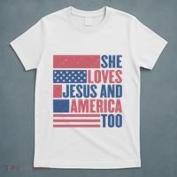 She Loves Jesus And America Too Happy 4th Of July T-Shirt thumb 5