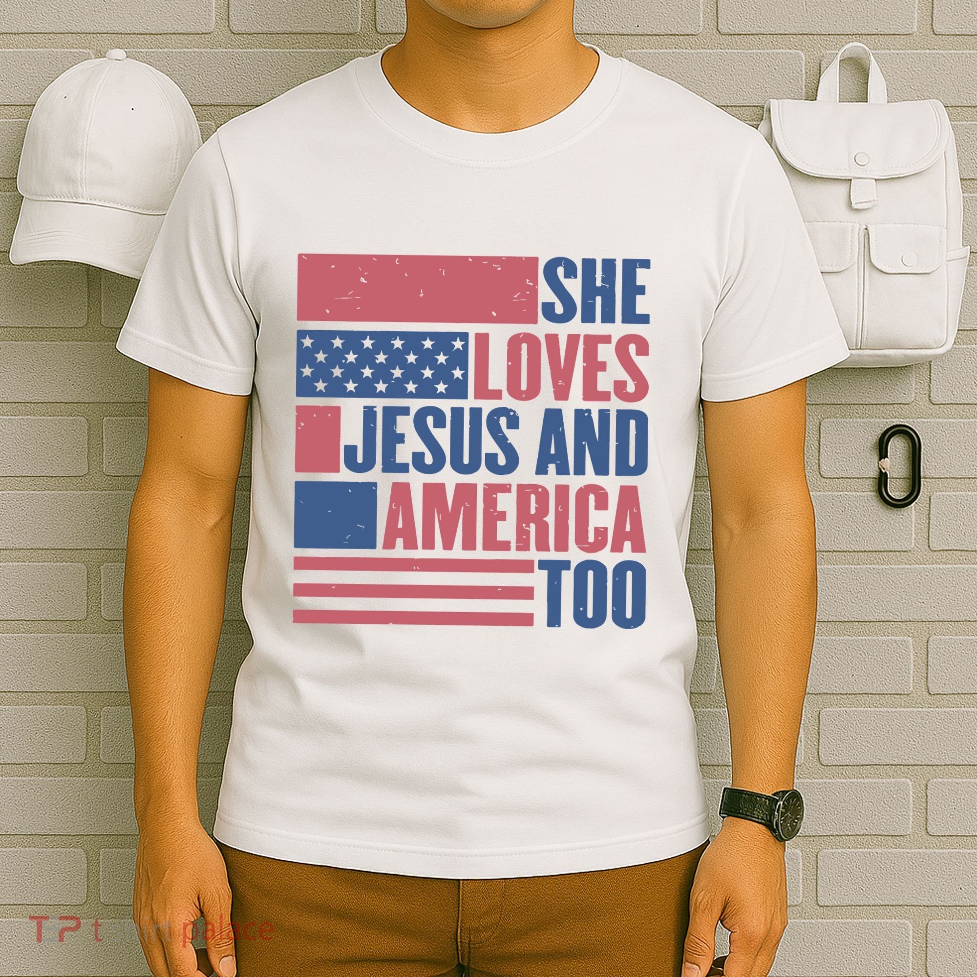 She Loves Jesus And America Too Happy 4th Of July T-Shirt