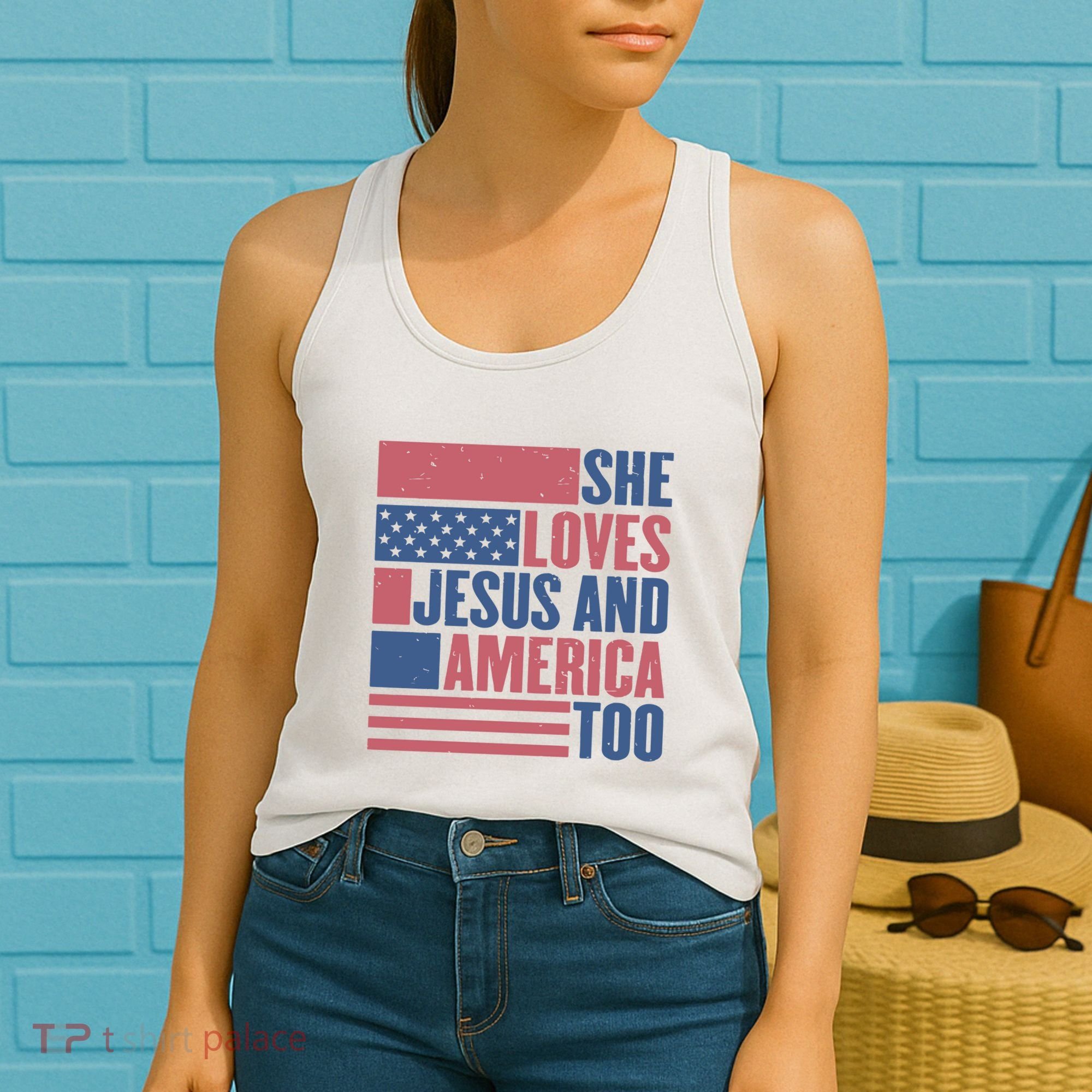 She Loves Jesus And America Too Happy 4th Of July Women's Tank Top