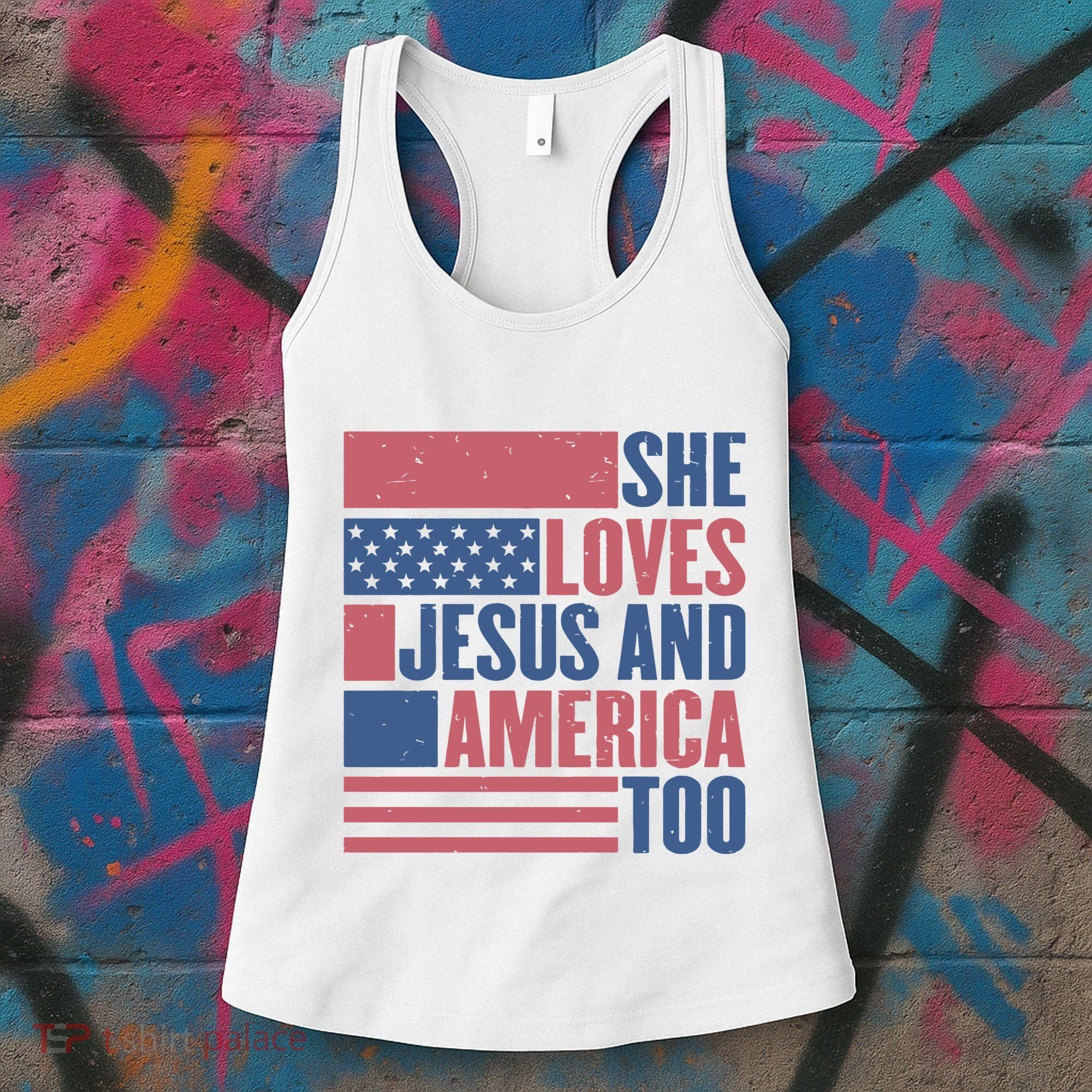 She Loves Jesus And America Too Happy 4th Of July Women's Tank Top
