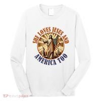 She Loves Jesus And America Too Jesus Lover Long Sleeve Shirt thumb 0