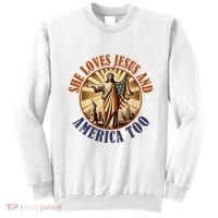 She Loves Jesus And America Too Jesus Lover Sweatshirt thumb 0