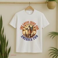 She Loves Jesus And America Too Jesus Lover T-Shirt thumb 2
